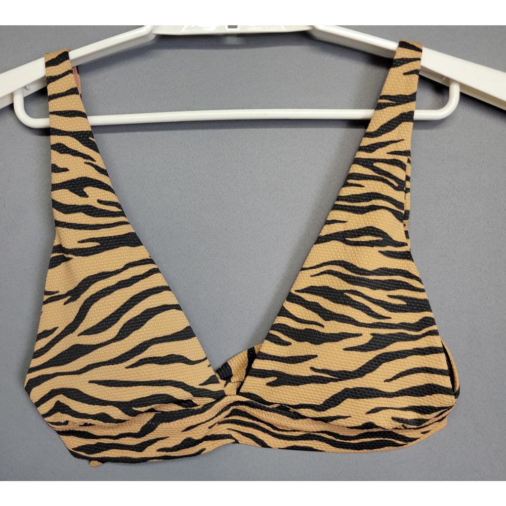 Aerie Triangle Pique Swimsuit Top Womens M Brown Black Animal Print Pads‎ New